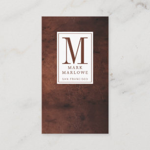 Carte De Visite Monogramme minimal Tissu en cuir Brown foncé