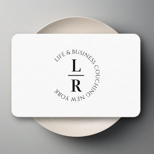 Carte De Visite monogramme, minimaliste blanc noir affaires