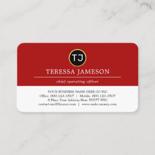 Carte De Visite Monogramme Minimaliste Couche Rouge Blanche