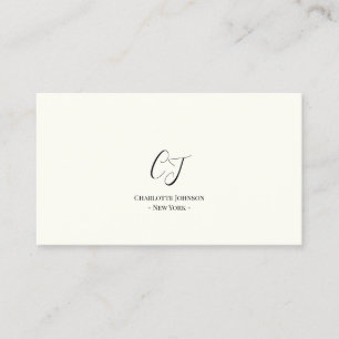 Carte De Visite Monogramme minimaliste de luxe noir ivoire chic él
