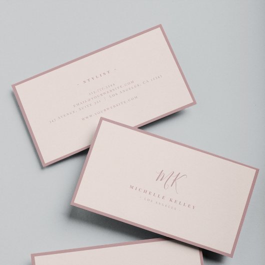 Carte De Visite Monogramme minimaliste de luxe rose rose rose pâle