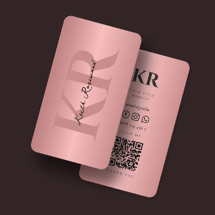 Carte De Visite Monogramme minimaliste élégant Rosegold QR