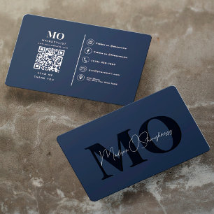 Carte De Visite Monogramme Minimaliste Moderne Bleu QR Professionn