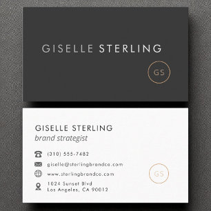 Carte De Visite Monogramme minimaliste moderne noir de luxe