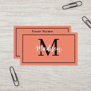 Carte De Visite Monogramme minimaliste moderne Orange Sherbet