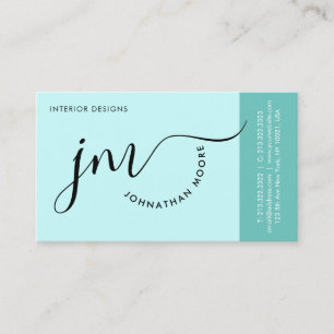 Carte De Visite Monogramme minimaliste moderne Pastel Blue Script