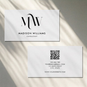Carte De Visite Monogramme minimaliste moderne QR Code Professionn