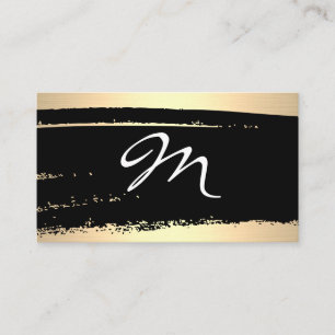 Carte De Visite Monogramme minimaliste moderne sur brossé noir/or