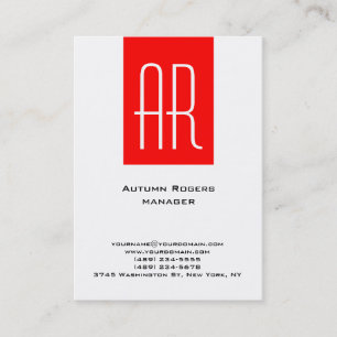 Carte De Visite Monogramme minimaliste uni rayure noir blanc rouge