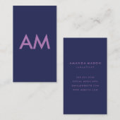 Carte De Visite Monogramme minimaliste violet (Devant / Derrière)