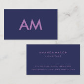 Carte De Visite Monogramme minimaliste violet (Devant / Derrière)
