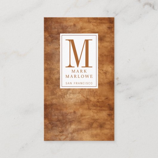 Carte De Visite Monogramme minimum Caramel Brown Cuir Texture (Devant)