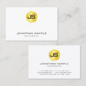 Carte De Visite Monogramme Modèle Gold Look blanc moderne (Devant / Derrière)