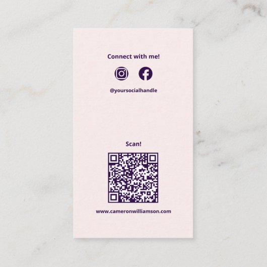 Carte De Visite Monogramme moderne à fond solide QR Code social (Dos)