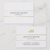 Carte De Visite Monogramme moderne à rayures dorées Conception d'u (Devant / Derrière)