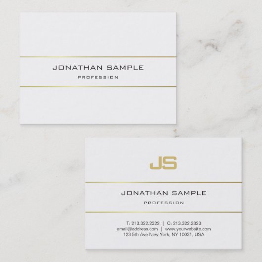 Carte De Visite Monogramme moderne à rayures dorées Conception d'u (Devant / Derrière)