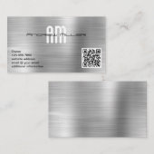 Carte De Visite Monogramme Moderne Ajouter un Code QR Métal Brossé (Devant / Derrière)