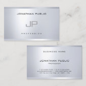 Carte De Visite Monogramme moderne Argent look élégant Simple Plai (Devant / Derrière)