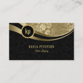 Carte De Visite Monogramme Moderne Black & Gold Dynamic Lines Busi (Devant)