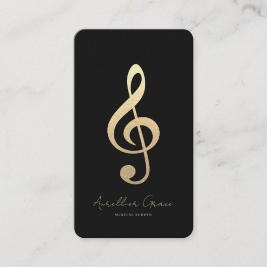 Carte De Visite Monogramme moderne Black Gold note musicale (Devant)
