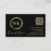Carte De Visite Monogramme moderne Black Gold QR Code (Devant)