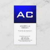 Carte De Visite Monogramme moderne Blanc Bleu Plain Premium Silice (Devant)