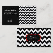 Carte De Visite Monogramme moderne blanc et noir de Chevron (Devant / Derrière)