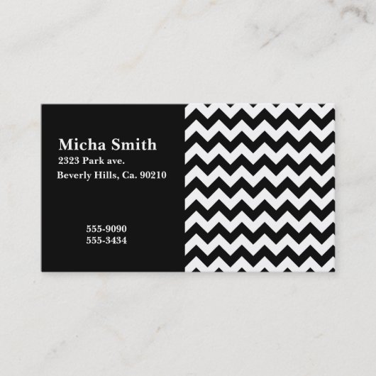 Carte De Visite Monogramme moderne blanc et noir de Chevron (Devant)