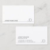 Carte De Visite Monogramme moderne Blanc Plaine Professionnel Élég (Devant / Derrière)