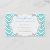 Carte De Visite monogramme moderne bleu aqua, gris chevron (Dos)