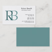 Carte de visite Monogramme moderne bleu blanc (Devant / Derrière)