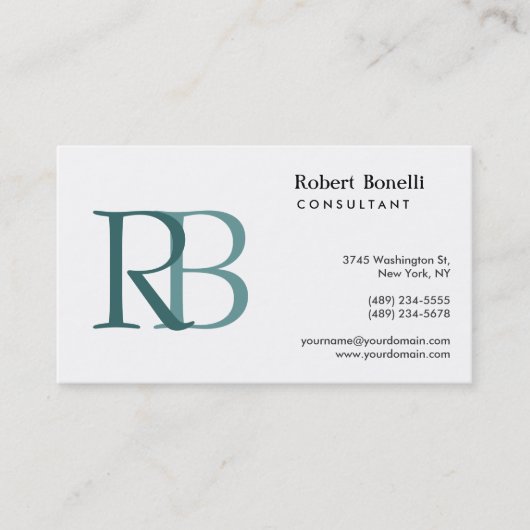 Carte de visite Monogramme moderne bleu blanc (Devant)