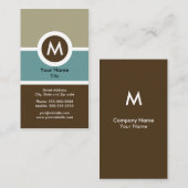 Carte de visite Monogramme moderne - Bleu/Brown (Devant / Derrière)