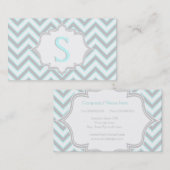Carte De Visite monogramme moderne bleu clair, gris chevron (Devant / Derrière)