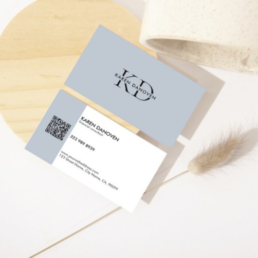 Carte De Visite Monogramme moderne bleu gris professionnel