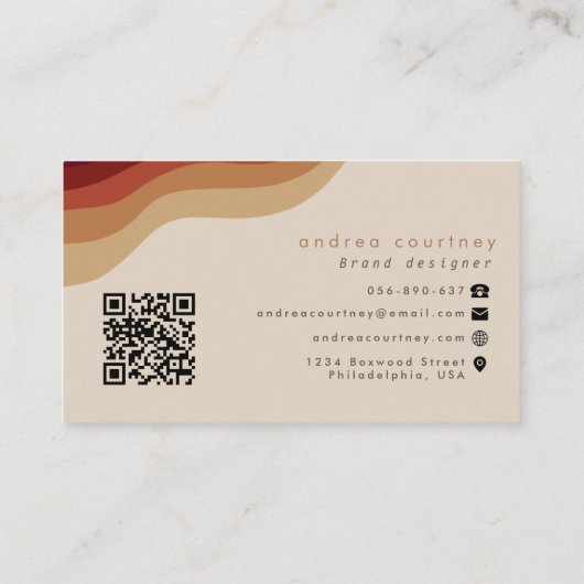 Carte De Visite Monogramme moderne Boho Beige Terracotta Wavy Line (Dos)