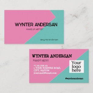 Carte De Visite Monogramme Moderne brillant rose vert Vert Nom du 