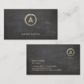 Carte De Visite Monogramme moderne Chalkboard Luxe Gold Circle (Devant / Derrière)