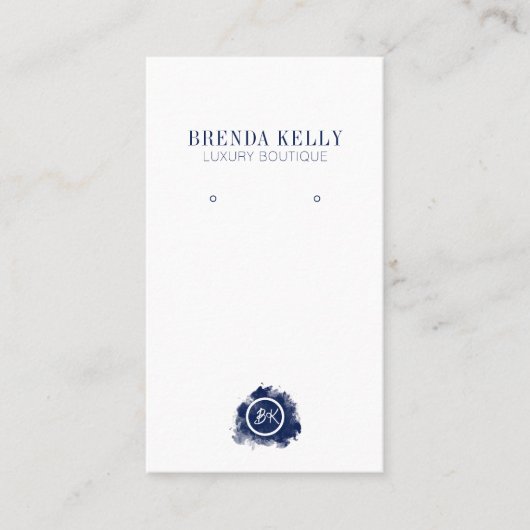 Carte De Visite Monogramme moderne chic Marine & Blanc QR Code Bou (Devant)