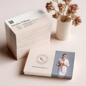 Carte De Visite Monogramme moderne Crest Circle Photo personnalisé