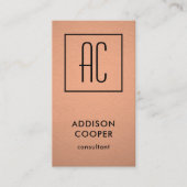 Carte De Visite Monogramme moderne Cuivre Faux Foil & Black Vertic (Devant)