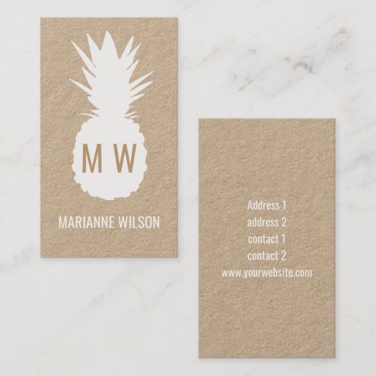 Carte De Visite monogramme moderne d'ananas tropical (Devant / Derrière)