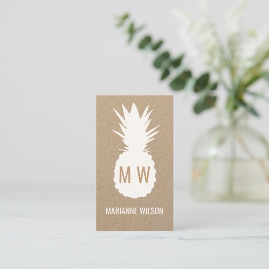 Carte De Visite monogramme moderne d'ananas tropical (Debout devant)