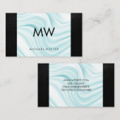 Carte De Visite Monogramme moderne de soie | Cuir noir (Devant / Derrière)