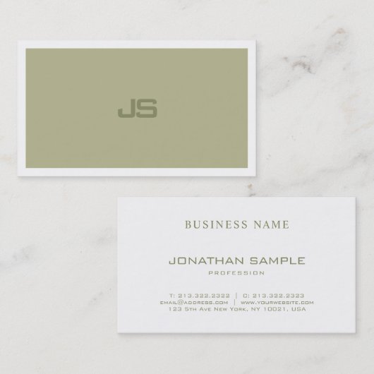 Carte De Visite Monogramme moderne Design épuré tendance vert (Devant / Derrière)