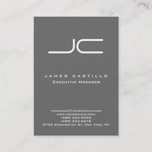 Carte De Visite Monogramme moderne Dim Grey (Devant)