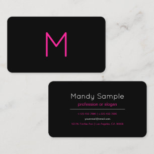 Carte De Visite Monogramme moderne éditable rose et noir
