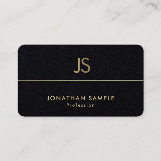 Carte De Visite Monogramme moderne Elégant Black Gold Luxury Plain (Devant)