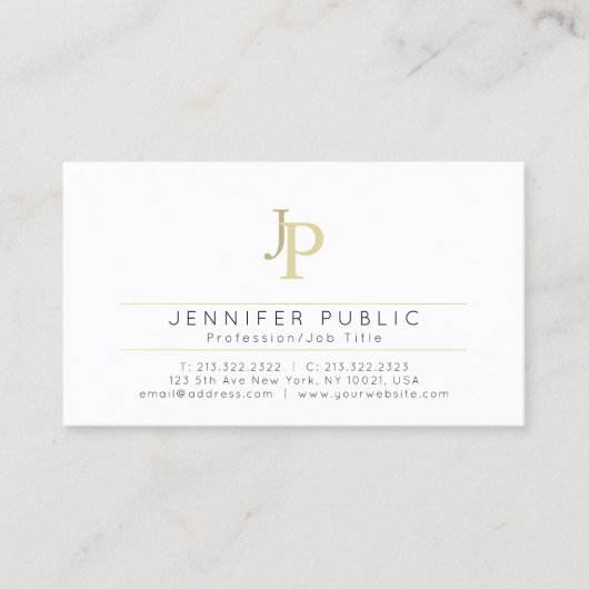 Carte De Visite Monogramme Moderne Élégant Blanc Or Créatif (Devant)