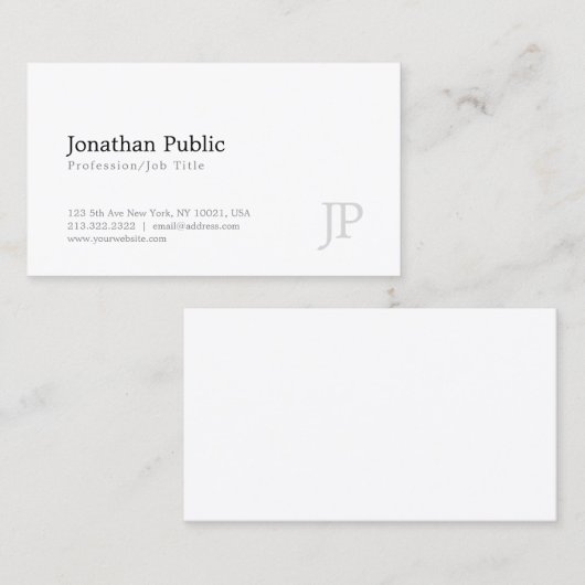 Carte De Visite Monogramme Moderne Élégant Blanc Simple Design (Devant / Derrière)